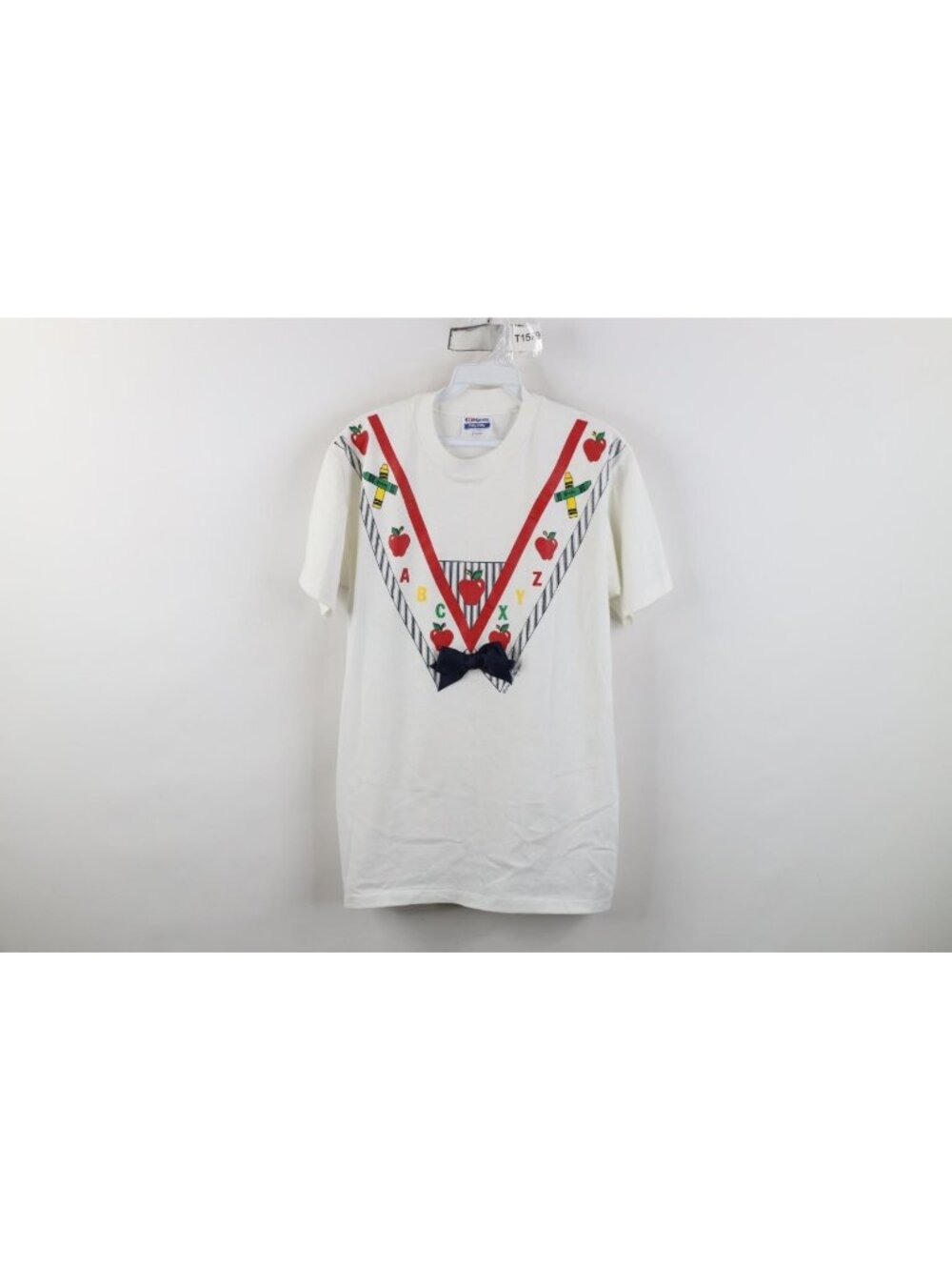 Vintage 80s 90s Teacher Instructor T-Shirt Womens Size M White Apple Bow USA